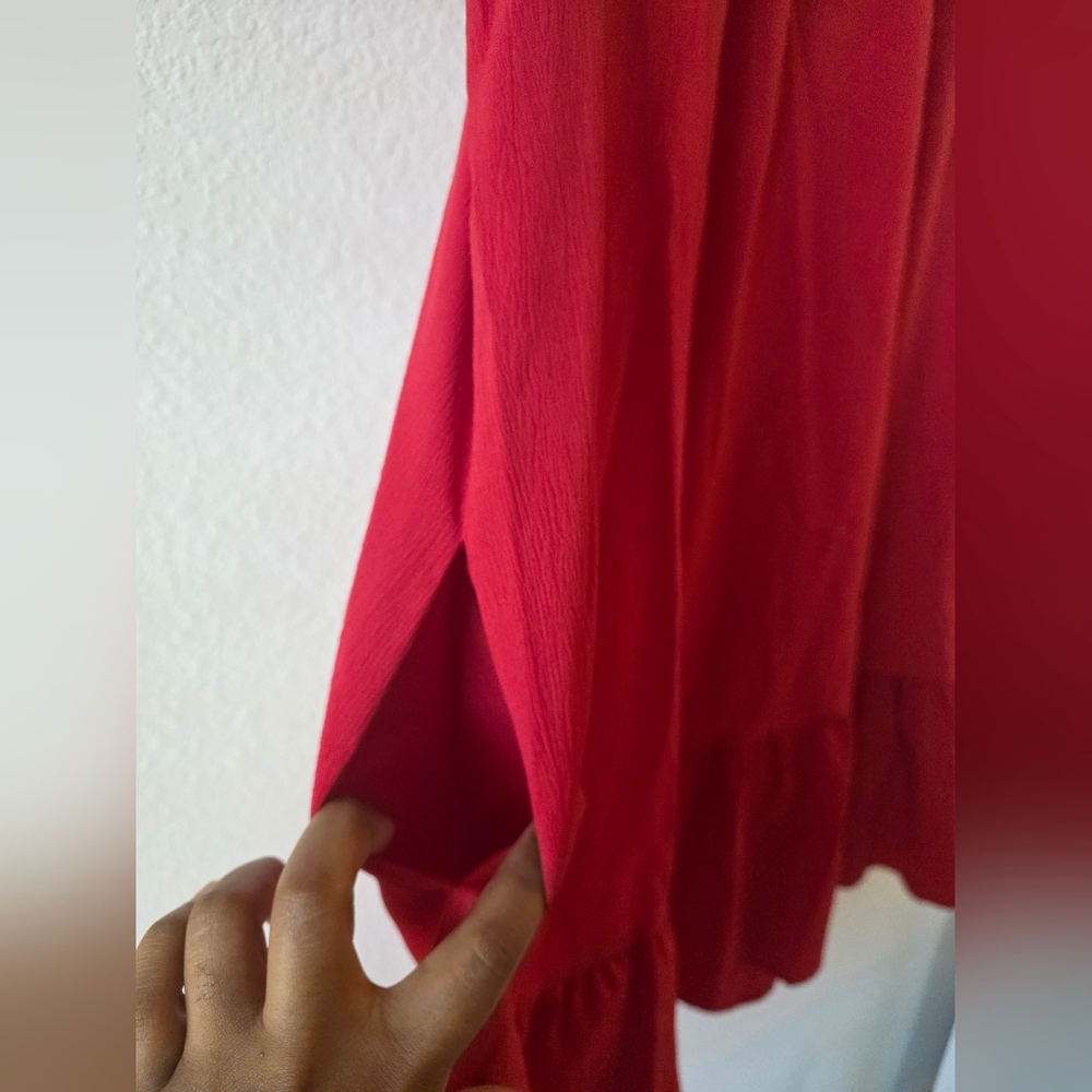 Sleeveless Red Tie-Neck Midi Dress With Pockets - Picture 9 of 10